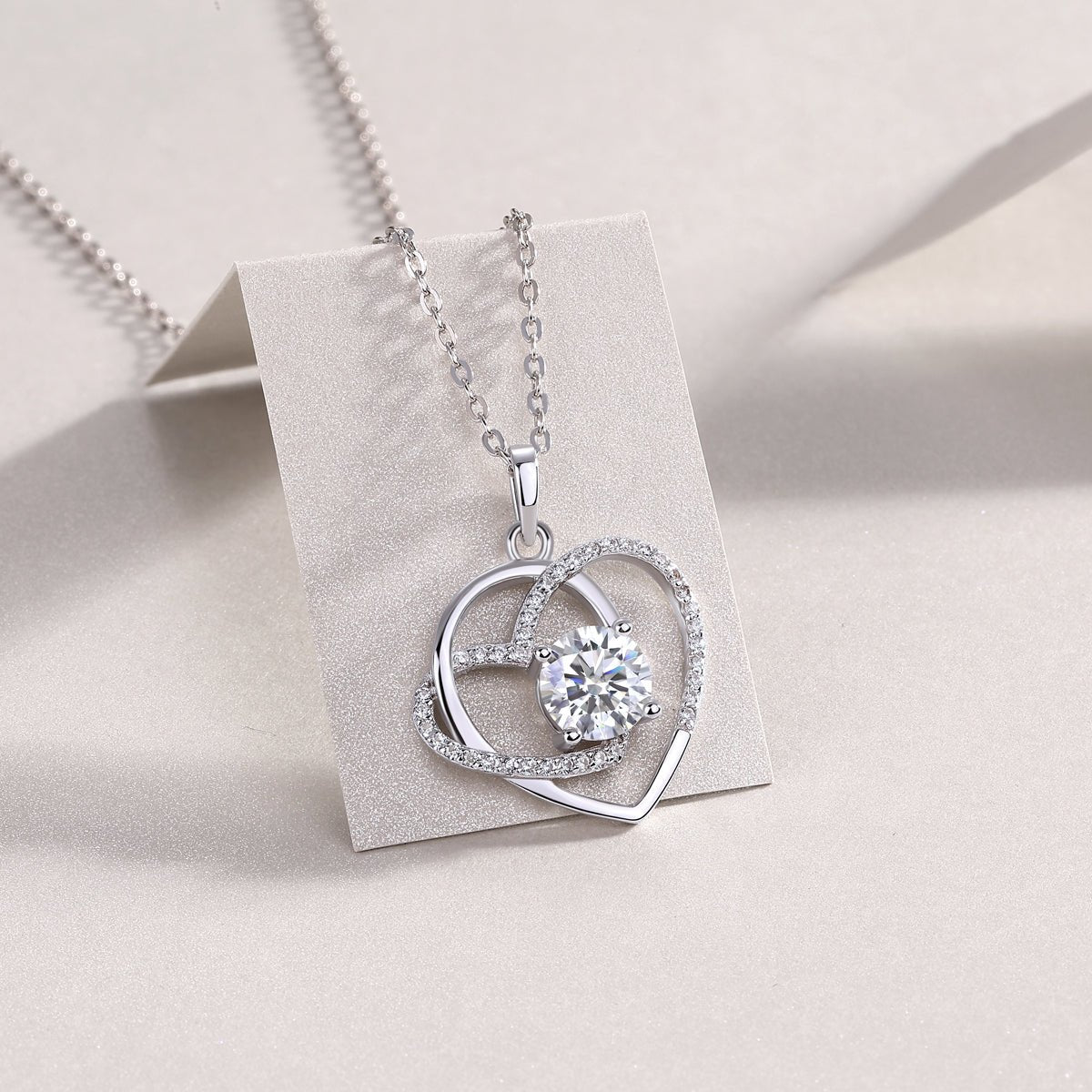 1 Carat Heart to Heart Moissanite Necklace | Platinum Plated 925 Sterling Silver | GRA Certified | 40cm Gift Box