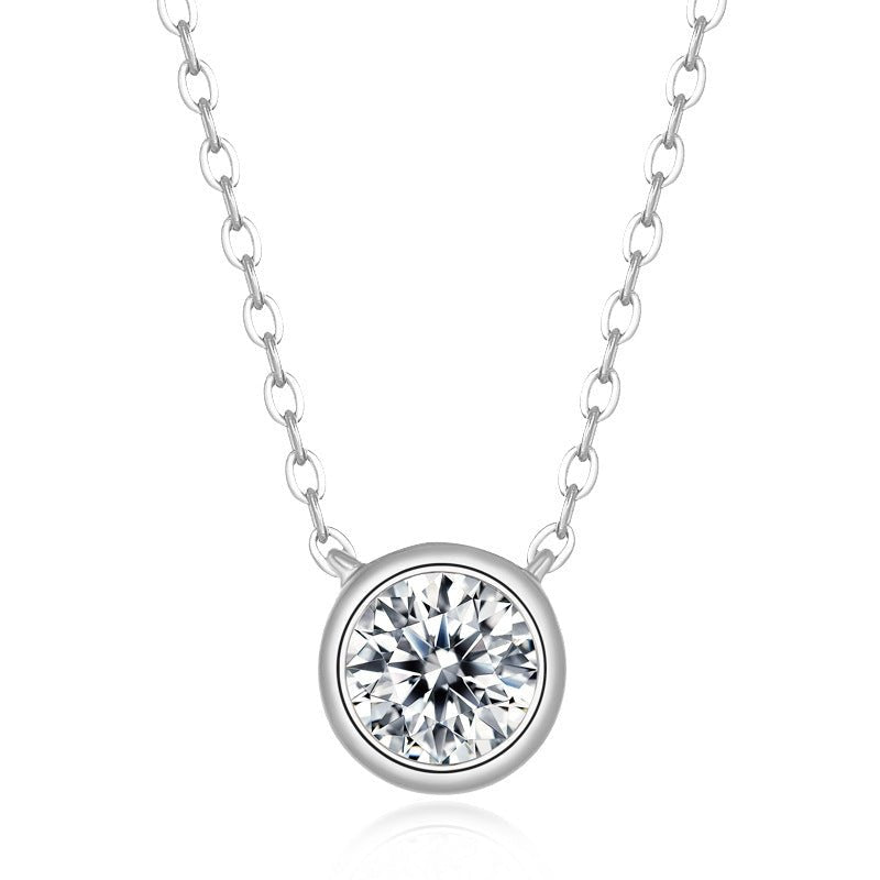 1 Carat Moissanite Solitaire Pendant Necklace - Bezel Set in 925 Sterling Silver with Bubble Chain