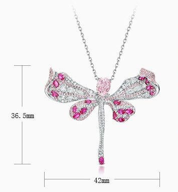 Dragonfly Light Pink High Carbon Diamond Pendant - 925 Sterling Silver Necklace for Women