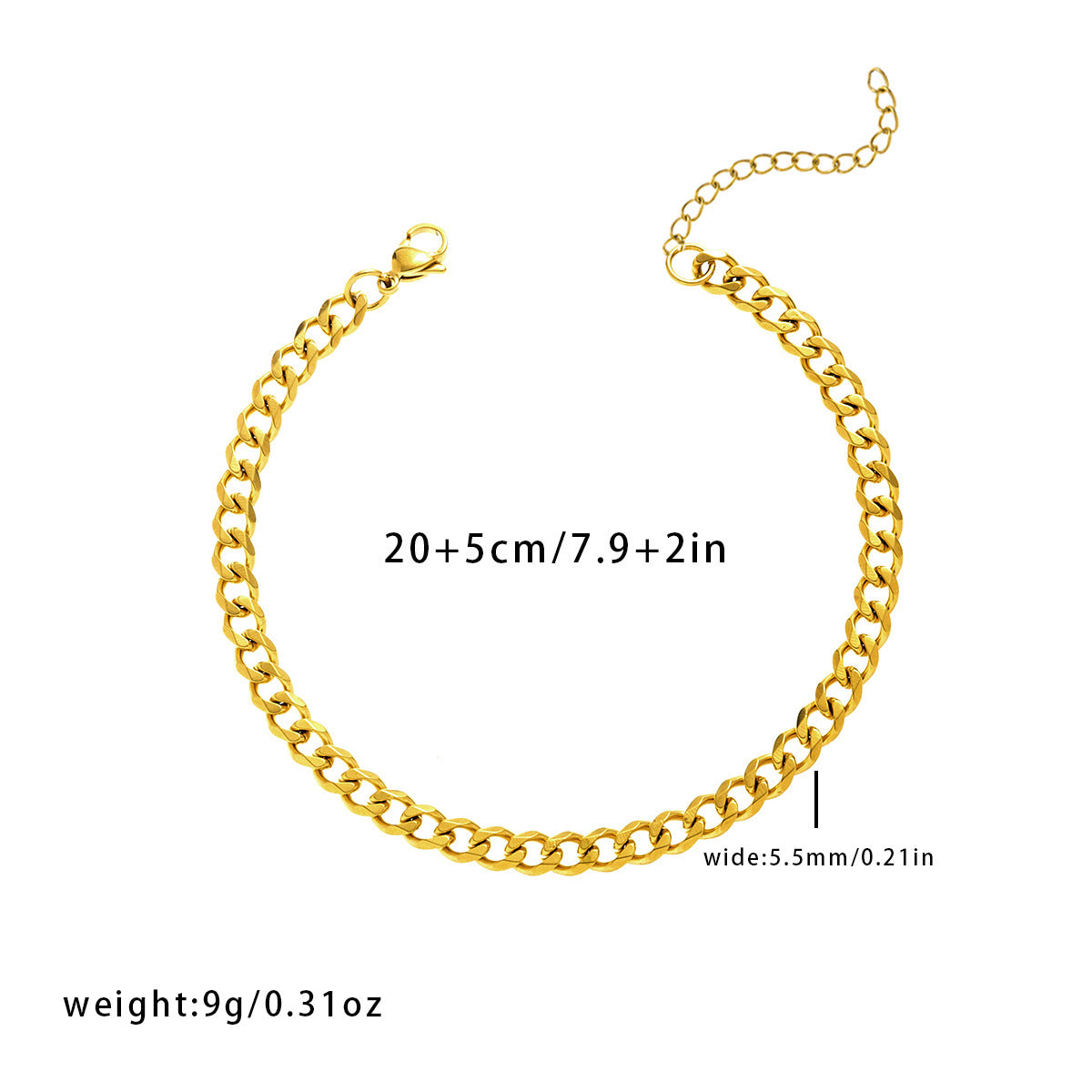 Titanium Steel Grinding Six-sided Chain Anklet Simple Punk