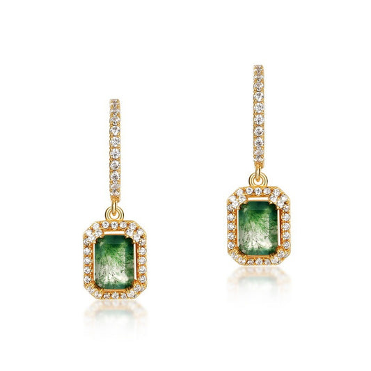 Green Moss Agate Earrings Dangle Drop 925 Silver Gift for Her