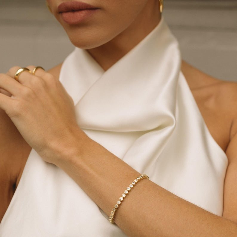 14K Gold Filled Moissanite Tennis Bracelet for Women, Dainty Stacking Chain Gift for Mom