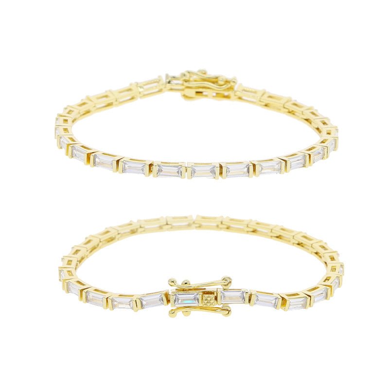 Emerald Cut Tennis Bracelet, 14K Gold Plated Cubic Zirconia Simulated Diamond Classic Jewelry