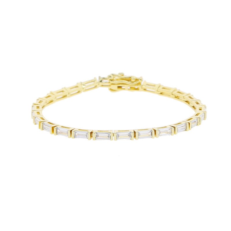 Emerald Cut Tennis Bracelet, 14K Gold Plated Cubic Zirconia Simulated Diamond Classic Jewelry