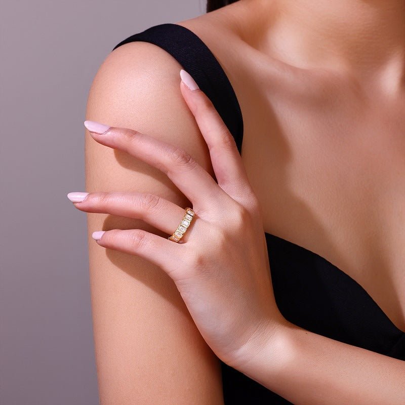 18k Gold Filled Chunky Moissanite Eternity Band Ring Gift for Her