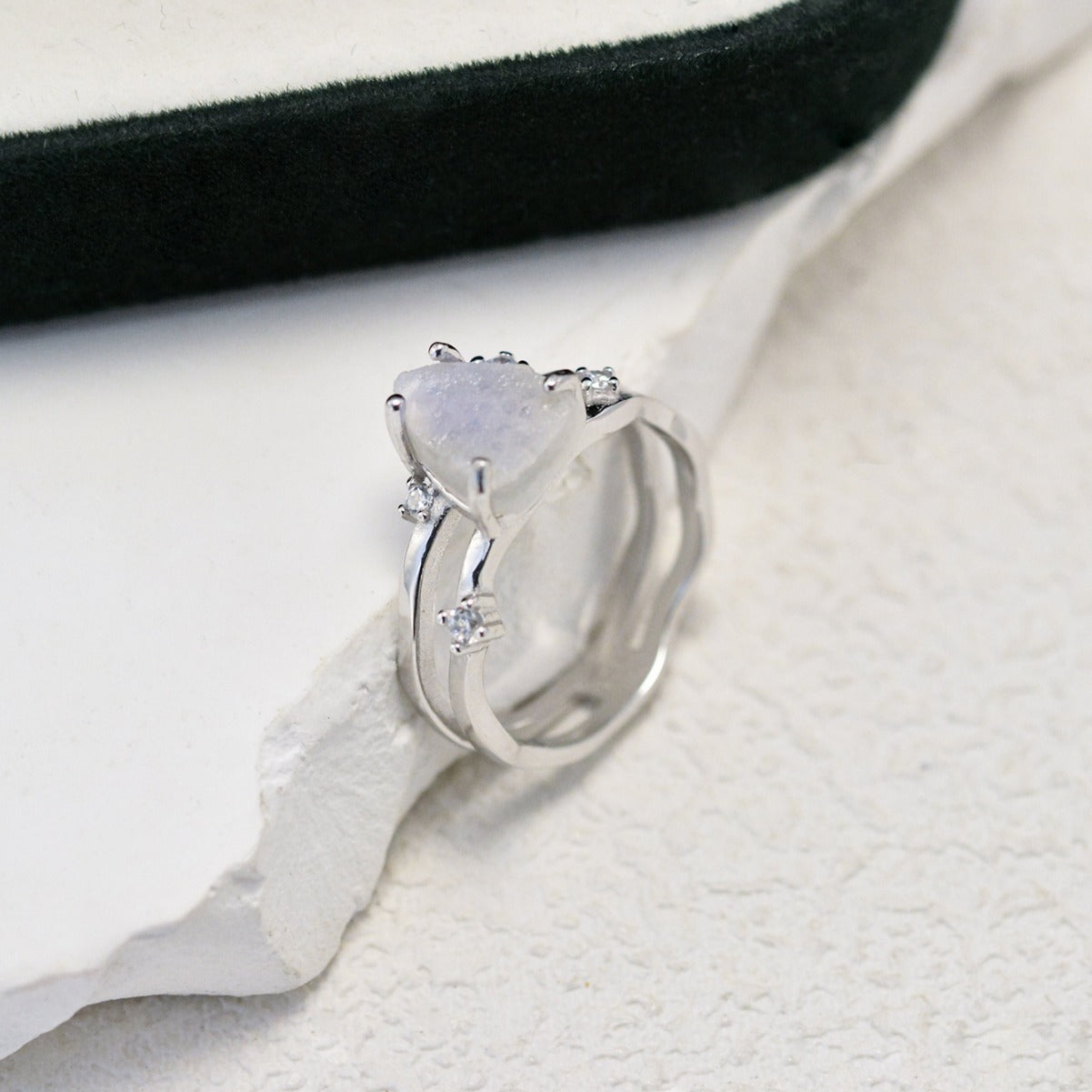 925 Silver Irregular Triangle Moonstone Ring Semiprecious Ring Gift For Her