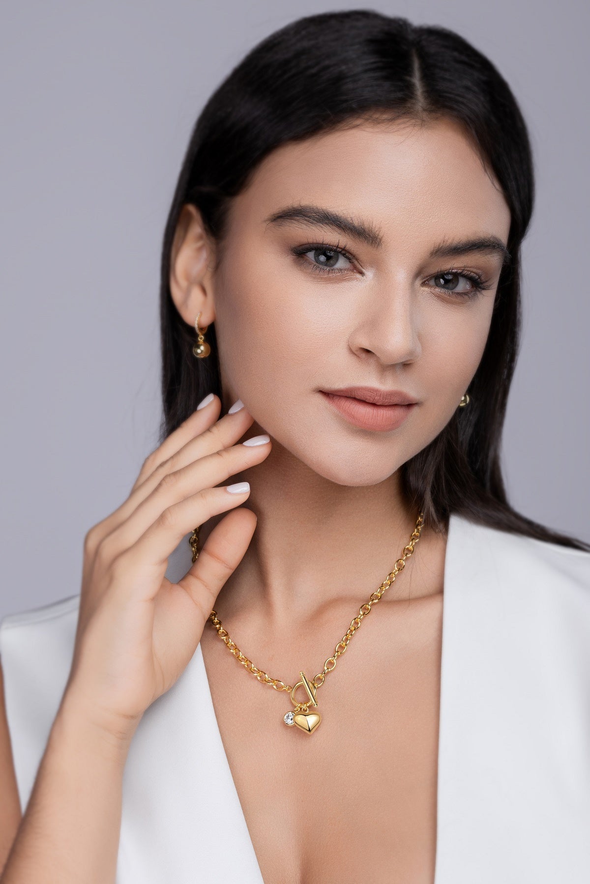 1ct Moissanite Heart Pendant Necklace - 925 Sterling Silver 18k Gold Plated Charm with O/T Chain