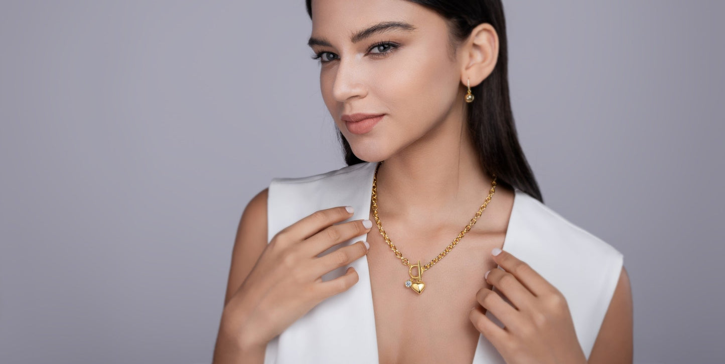 1ct Moissanite Heart Pendant Necklace - 925 Sterling Silver 18k Gold Plated Charm with O/T Chain