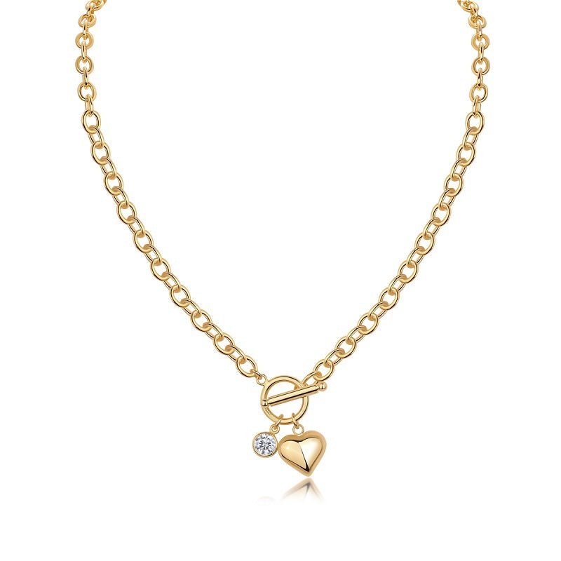 1ct Moissanite Heart Pendant Necklace - 925 Sterling Silver 18k Gold Plated Charm with O/T Chain