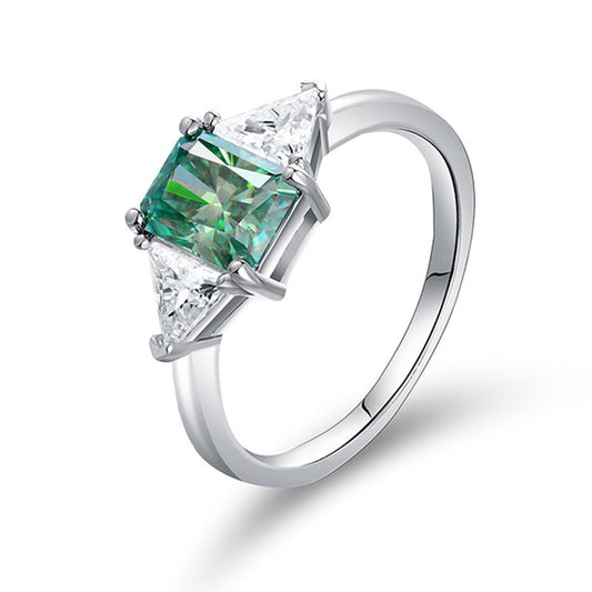 2.0 Carat Radiant Aqua Teal Moissanite Ring - D - E Color in Sterling Silver | US Sizes 5 - 9