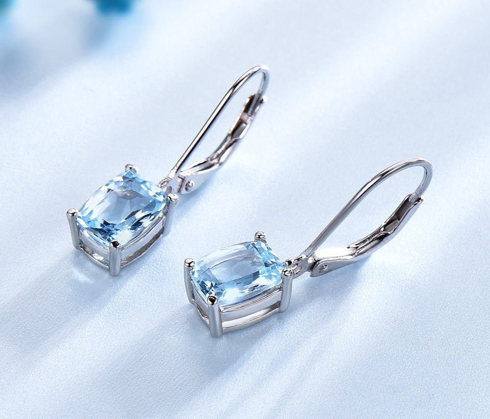 Emerald Cut Topaz Dangle Earrings in 925 Sterling Silver