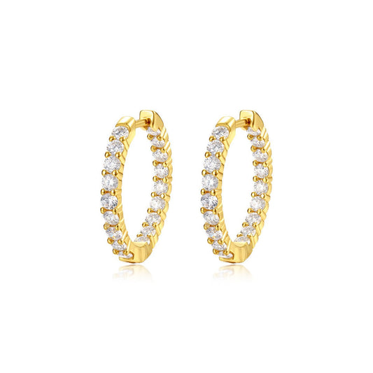 2.16Ct Moissanite Huggies Earrings 925 Sterling Silver - Gold/White Gold Dainty Round Hoops