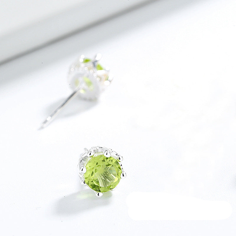 Natural Peridot Earrings 925 Sterling Silver Crystal Crown August Birthstone Christmas Gift for Her