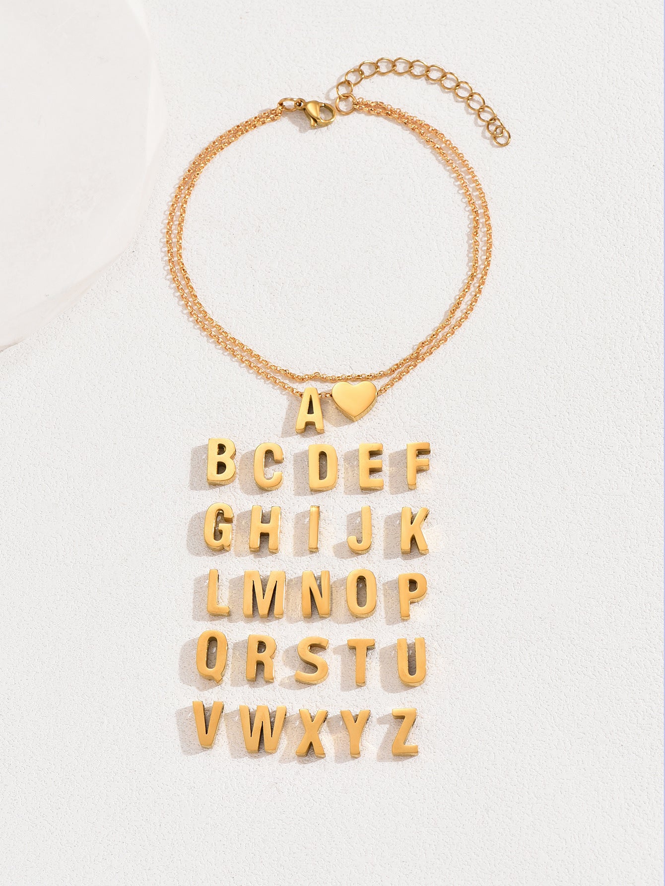 Stainless Steel Heart Initial Anklet Double Layer