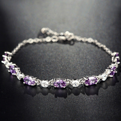 Oval Amethyst 925 Silver Bracelet