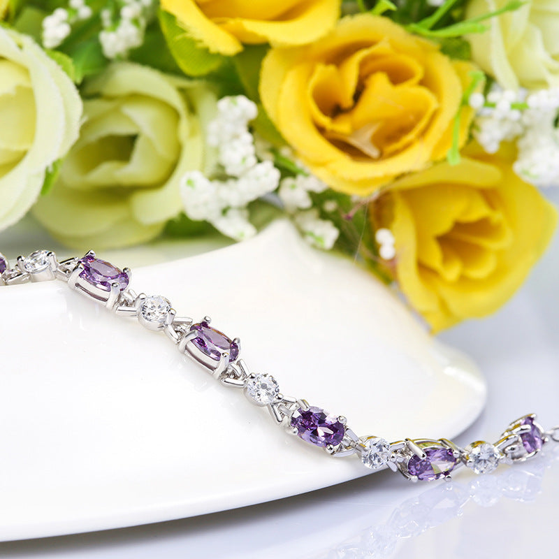 Oval Amethyst 925 Silver Bracelet
