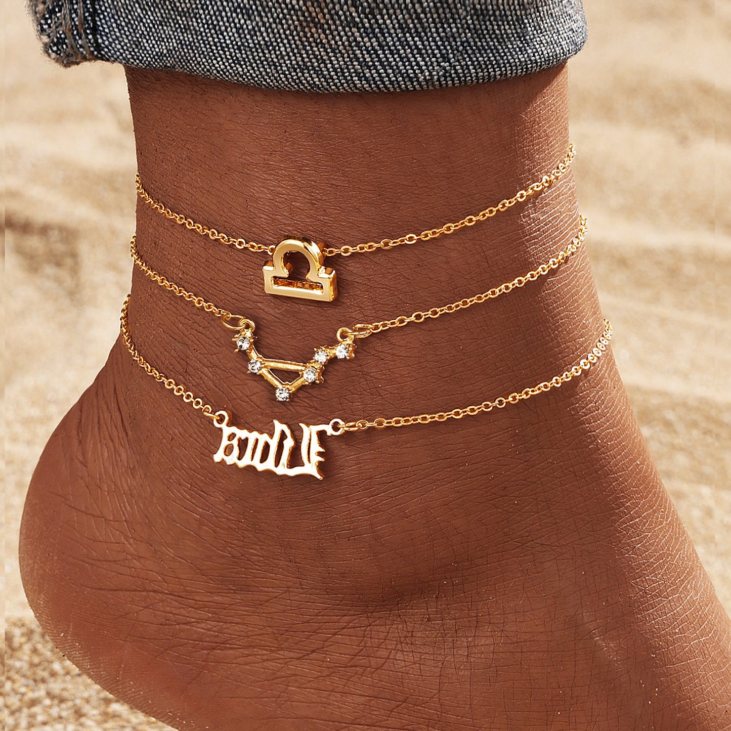 12 Constellation Alloy Anklet Women's Multi-layer Twelve Stars Gold