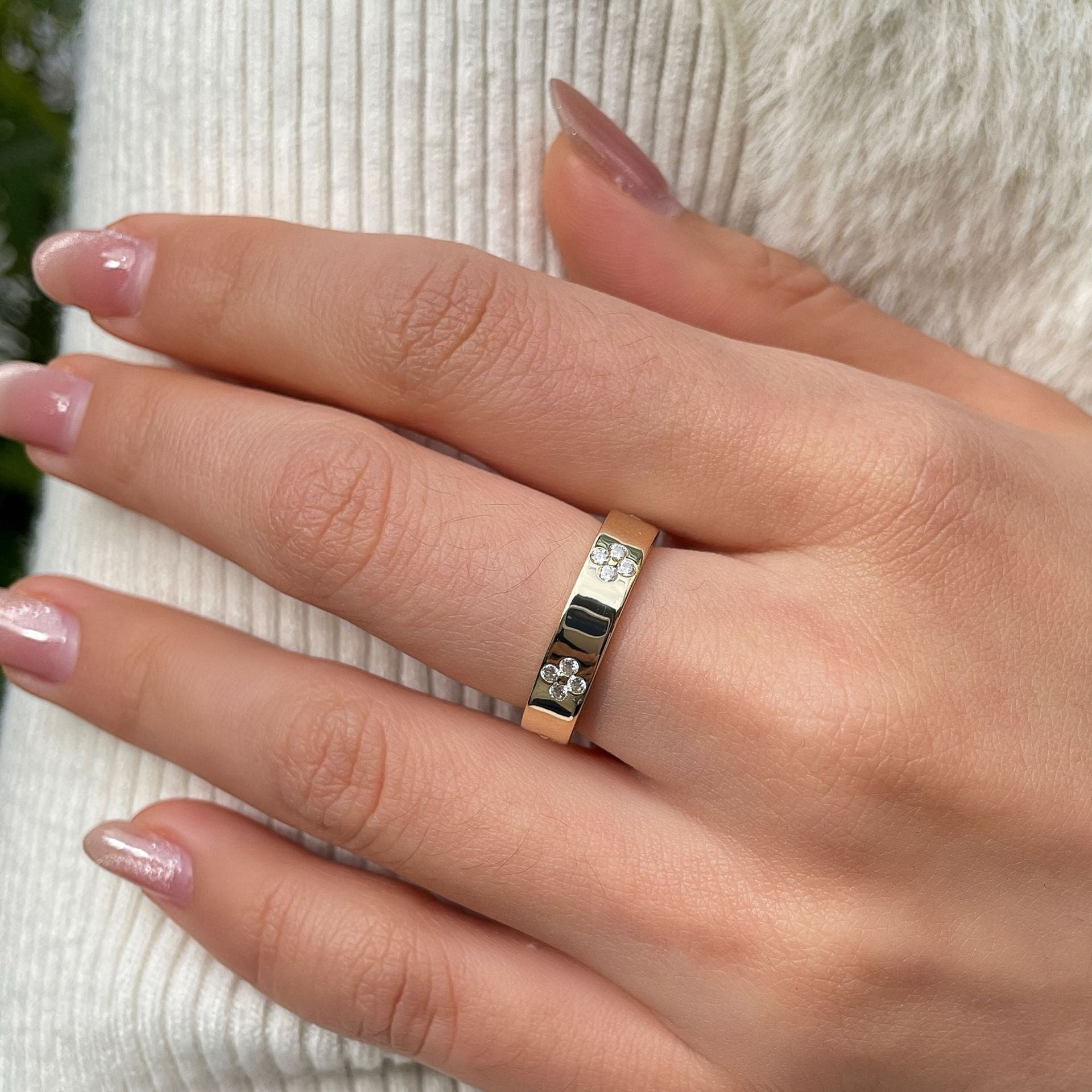 2Ct Emerald Cut Moissanite & Clover Stackable Ring Set in 18K White Gold Plated