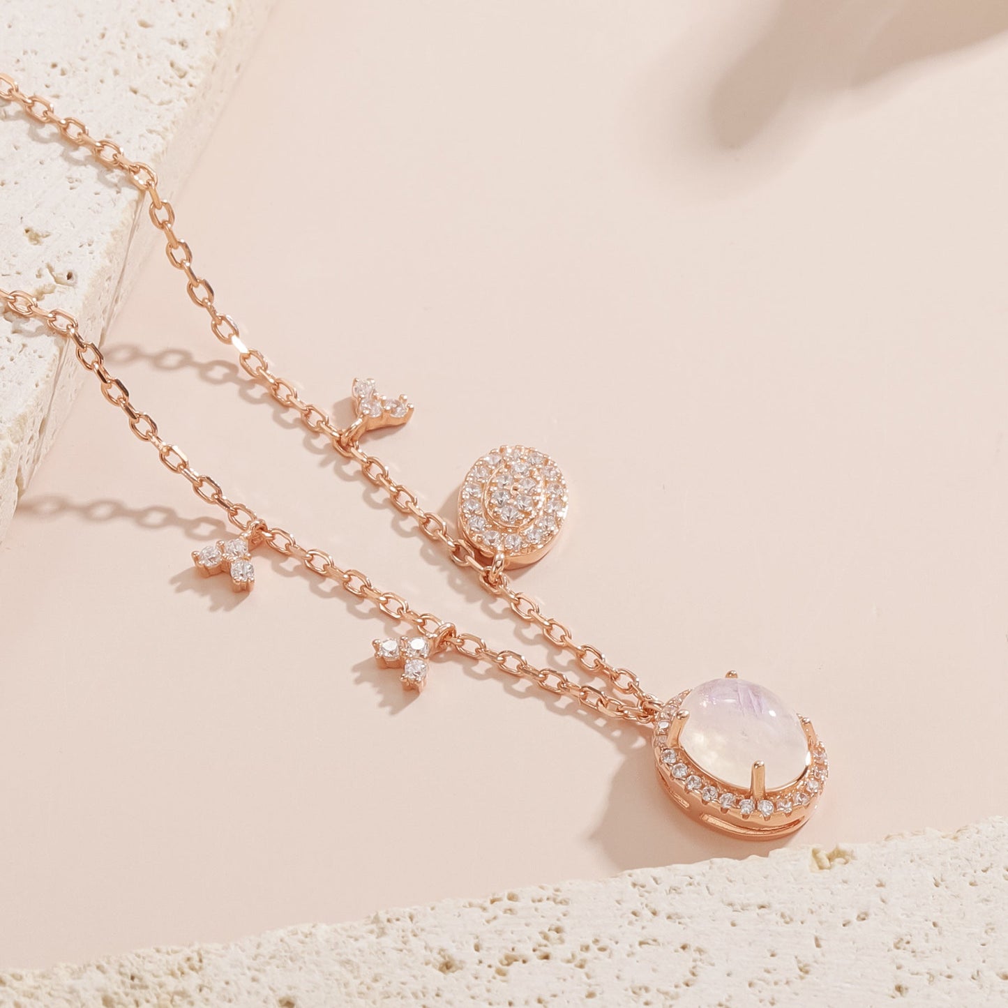 2Ct Natural Moonstone Necklace 925 Sterling Silver with 18k Rose Gold Plating Elegant Gift for Her