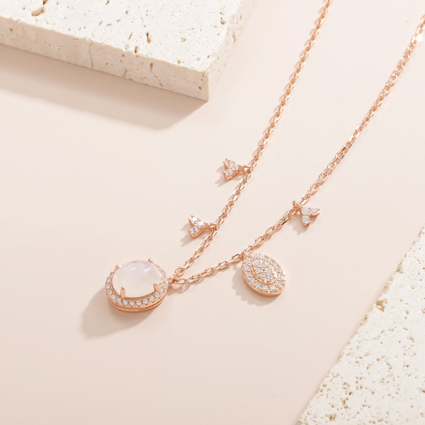 2Ct Natural Moonstone Necklace 925 Sterling Silver with 18k Rose Gold Plating Elegant Gift for Her