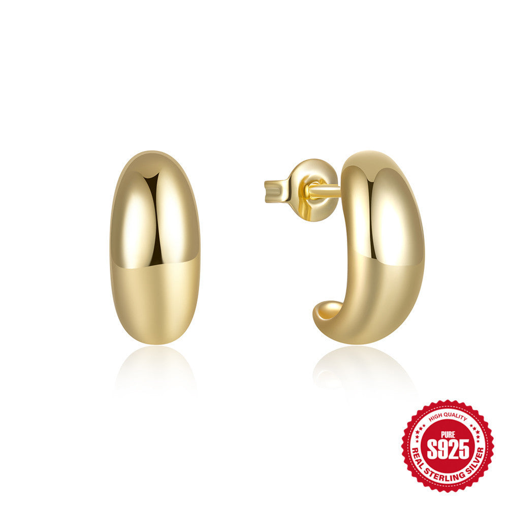 Chunky C-Shaped Huggie Hoop Earrings in 925 Sterling Silver | Hypoallergenic Minimalist