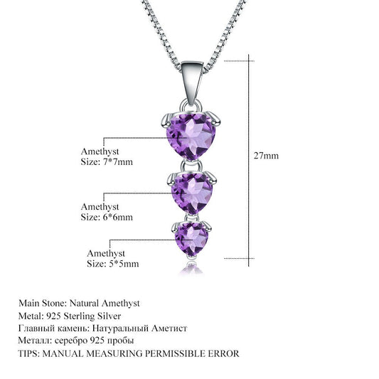 3-Heart Natural Gemstone Necklace | Amethyst, Garnet, Citrine, Blue Topaz | 925 Sterling Silver