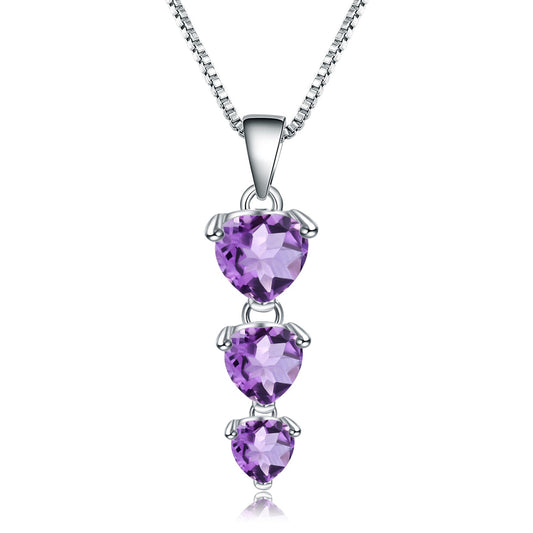 3-Heart Natural Gemstone Necklace | Amethyst, Garnet, Citrine, Blue Topaz | 925 Sterling Silver