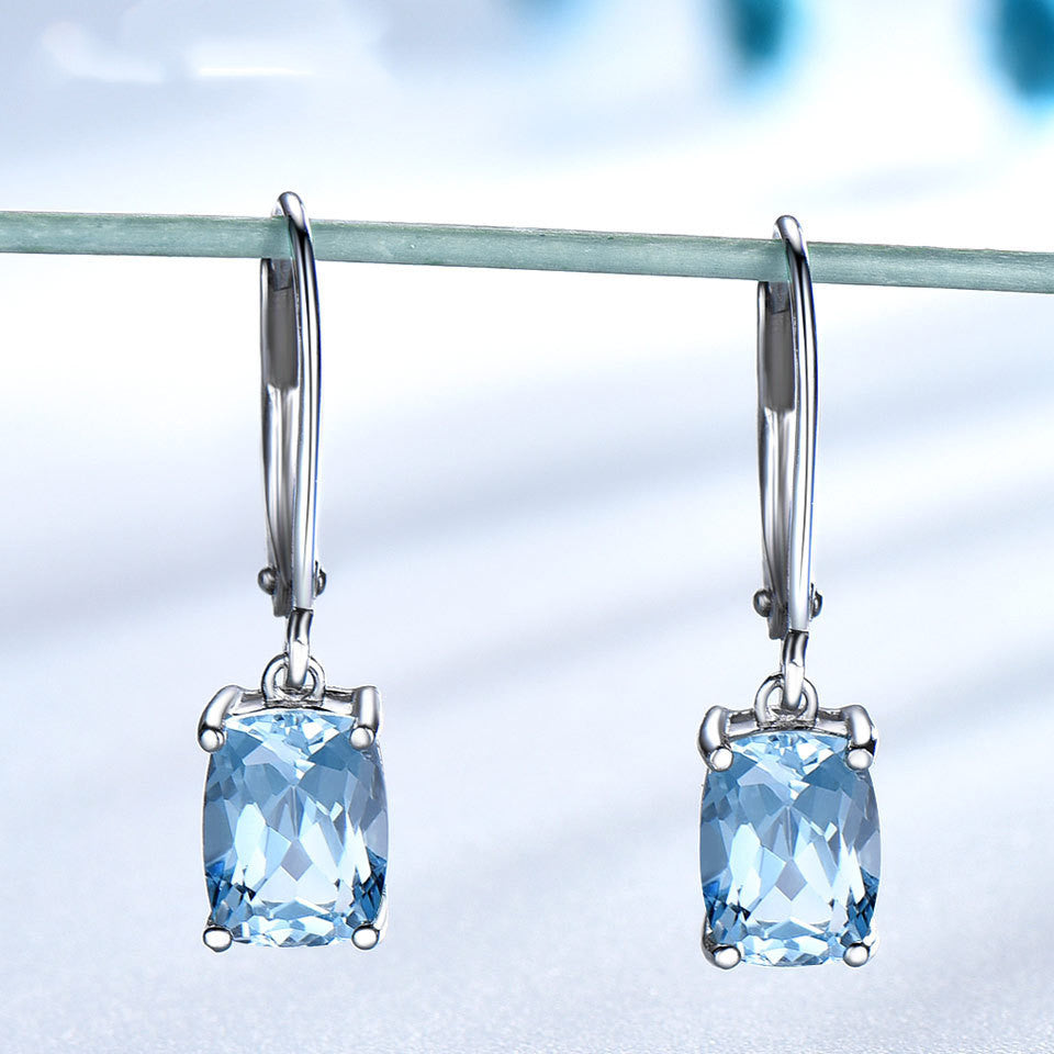Emerald Cut Topaz Dangle Earrings in 925 Sterling Silver