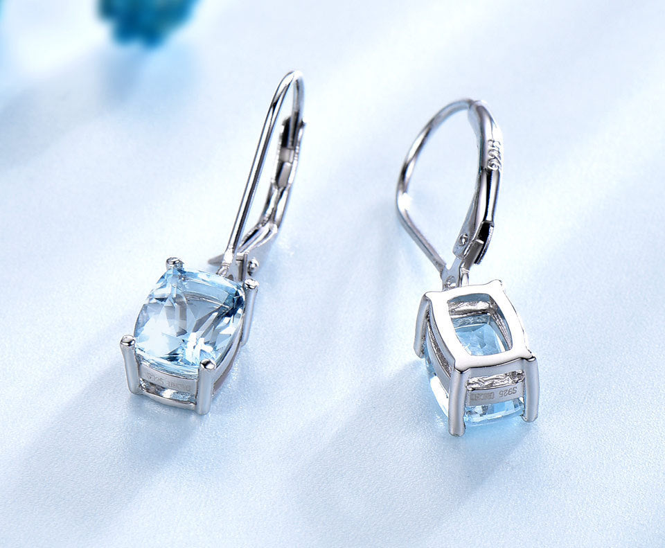 Emerald Cut Topaz Dangle Earrings in 925 Sterling Silver