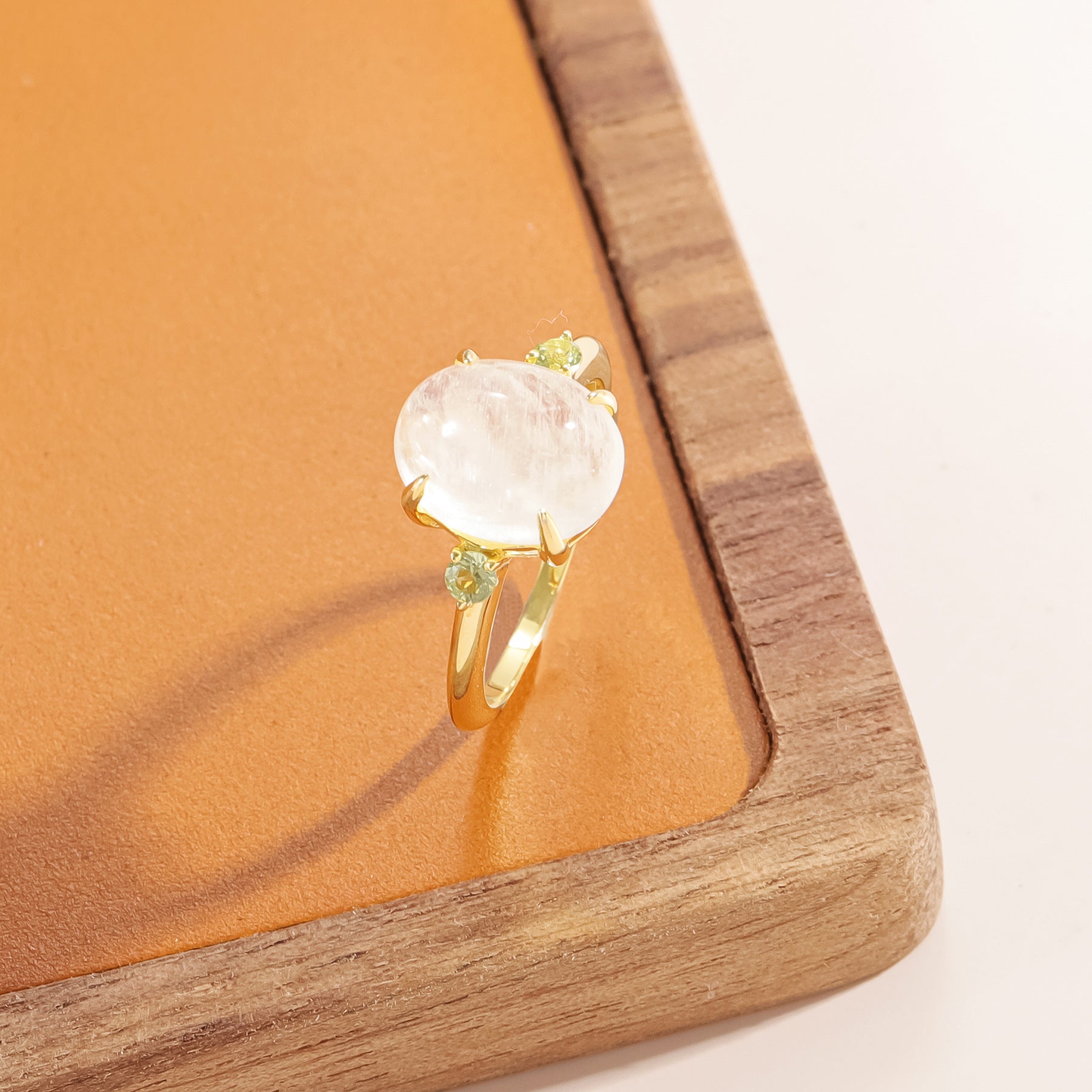 3.5ct Oval Moonstone Ring, Natural Cream Blue Moonstone Solitaire in 925 Sterling Silver