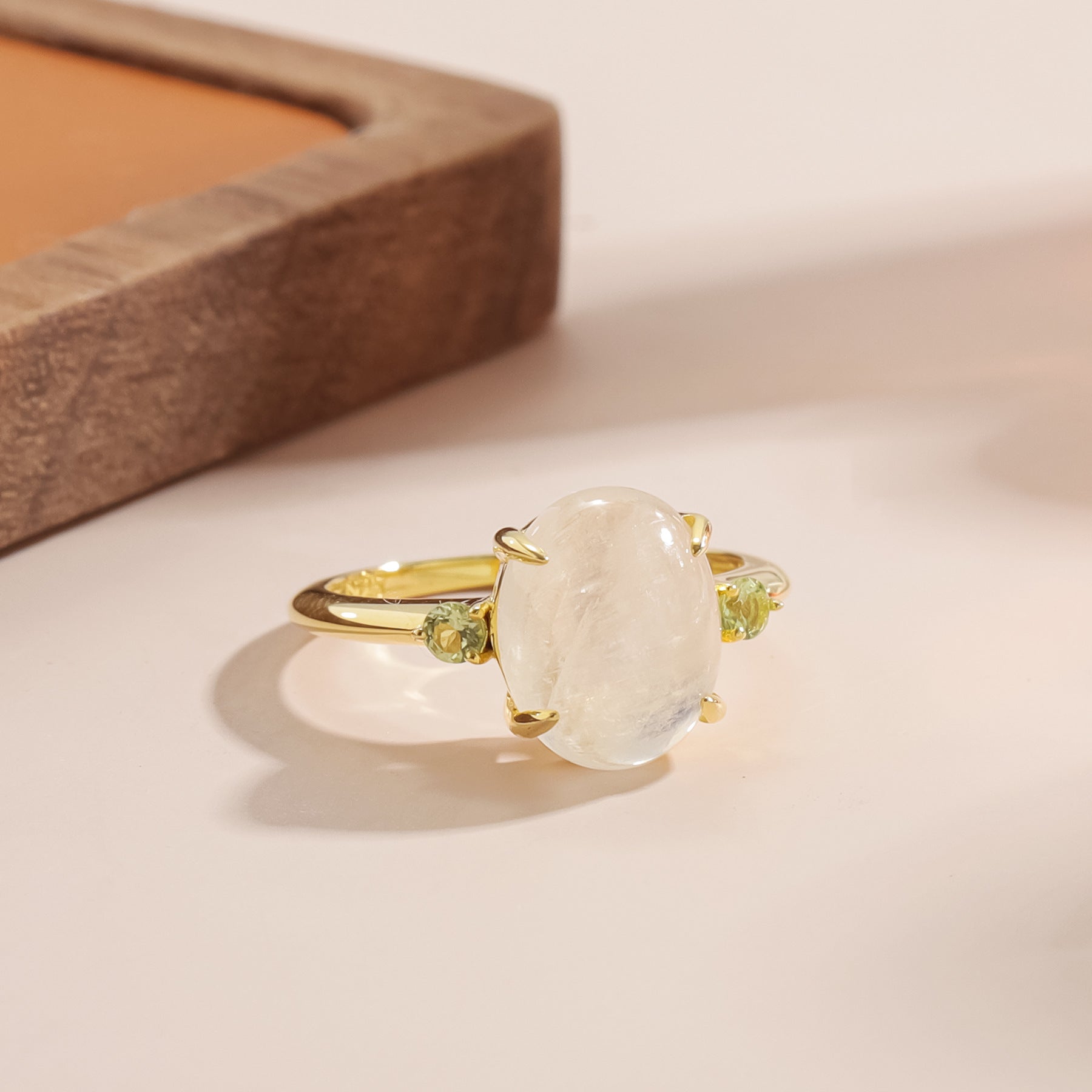 3.5ct Oval Moonstone Ring, Natural Cream Blue Moonstone Solitaire in 925 Sterling Silver