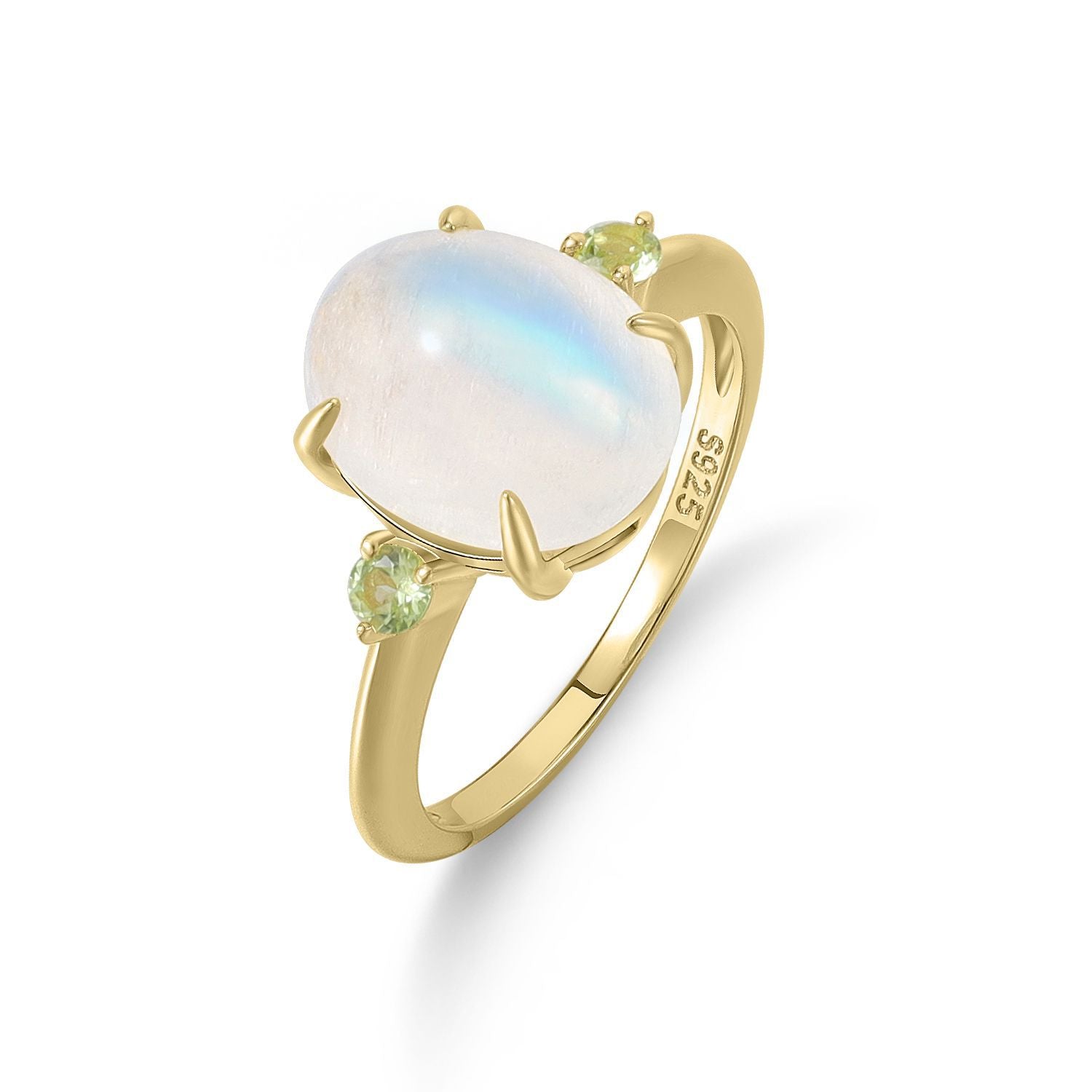 3.5ct Oval Moonstone Ring, Natural Cream Blue Moonstone Solitaire in 925 Sterling Silver