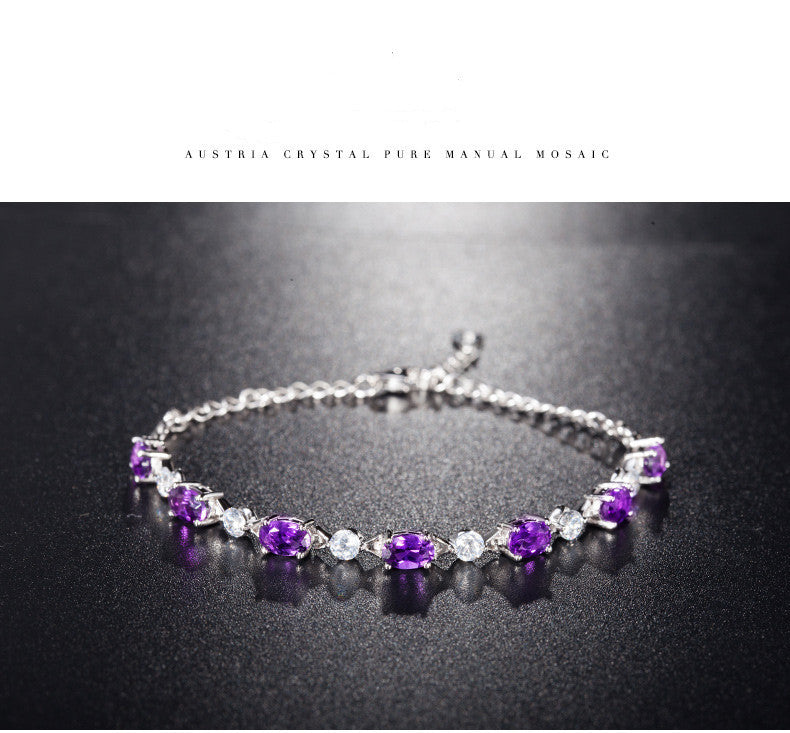 Oval Amethyst 925 Silver Bracelet