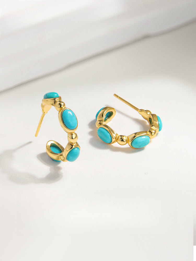 Turquoise Hoop Earrings, Chunky Gold Statement Hoops, Elegant Bridesmaid Gift For Her