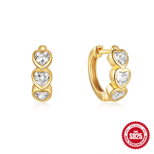 Heart-shaped Cubic Zirconia Huggies Hoop Earrings  925 Sterling Silver Gift for Her