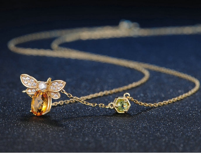 Natural Citrine Peridot Bee Necklace Birthstone Necklace, August Birthstone, Gift for Wife