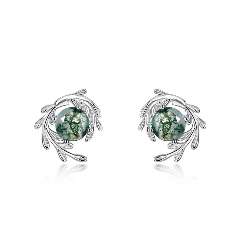 Green Moss Agate Earrings 925 Silver