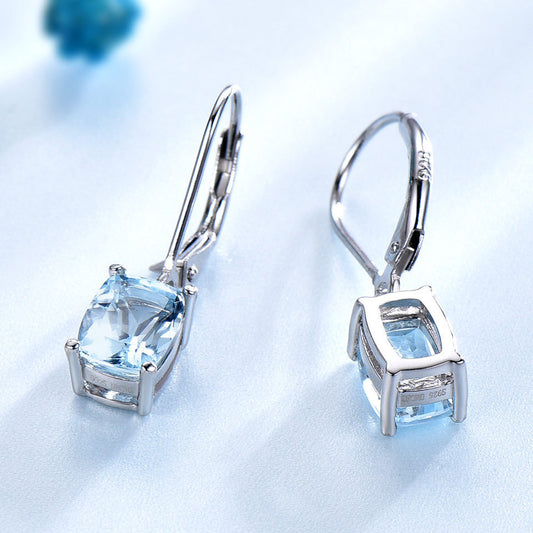 Emerald Cut Topaz Dangle Earrings in 925 Sterling Silver