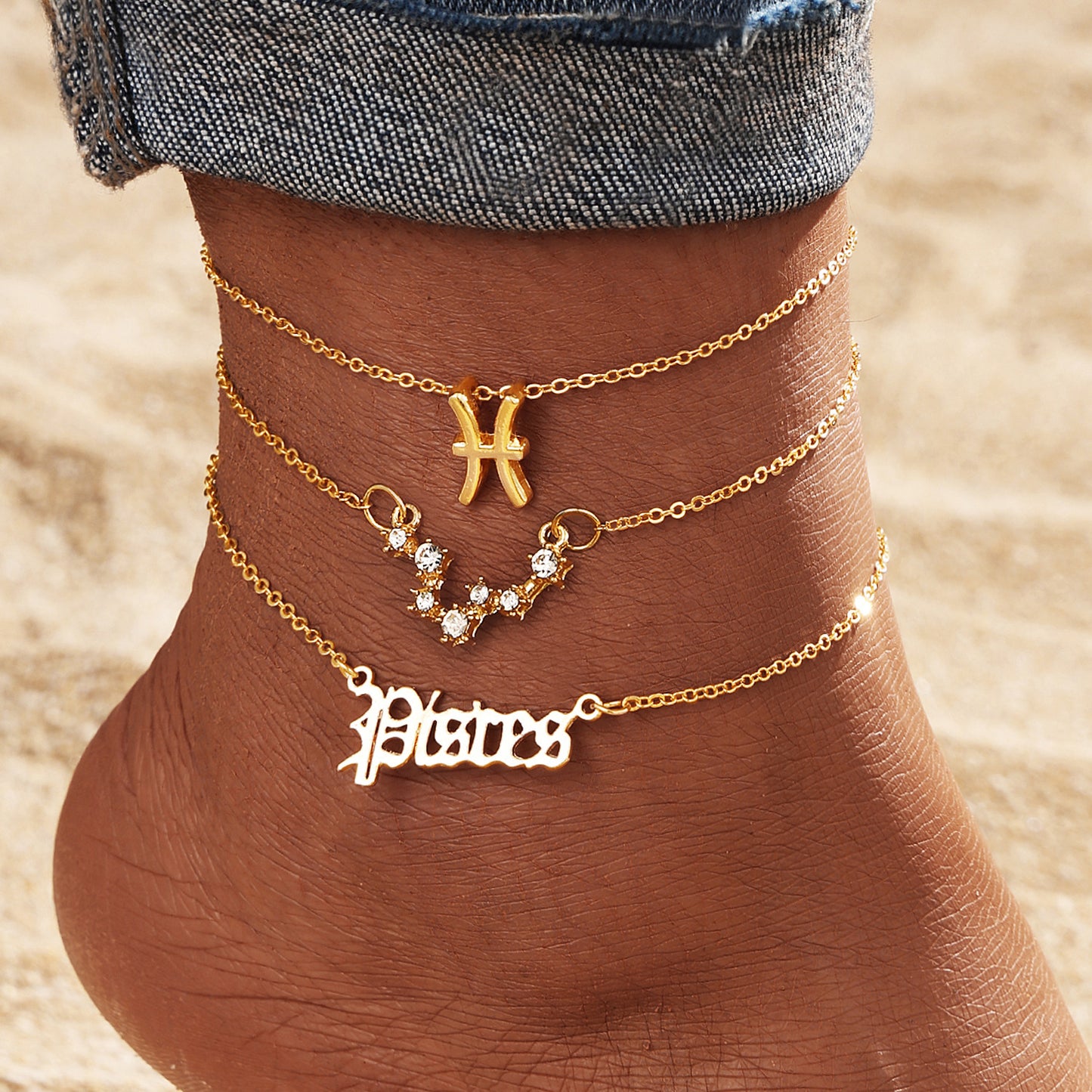 12 Constellation Alloy Anklet Women's Multi-layer Twelve Stars Gold