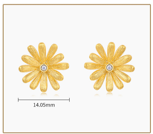 Italian Handmade Brushed Daisy Stud Earrings 
