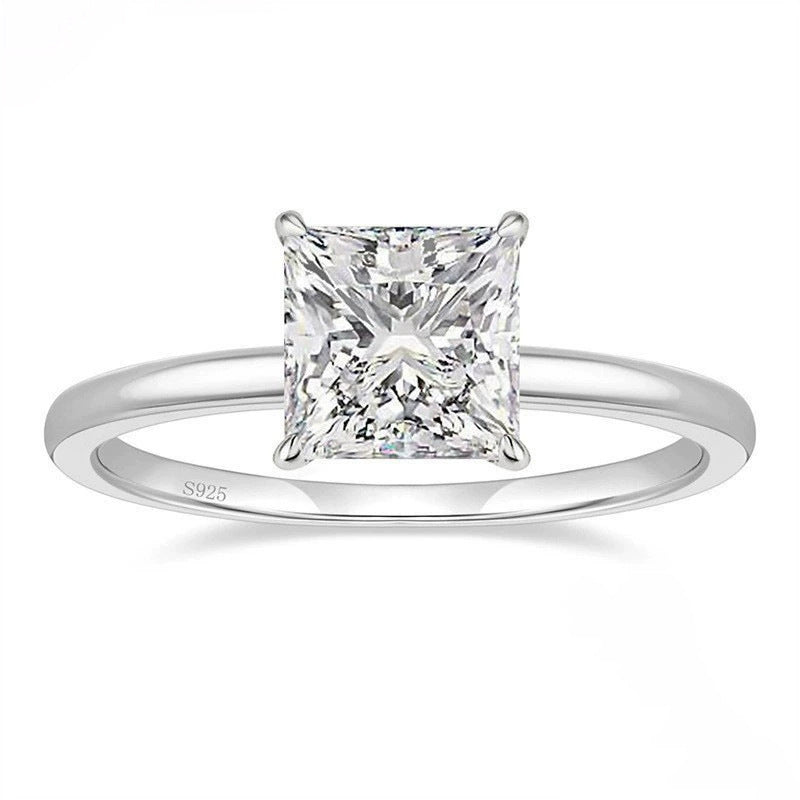 Princess Cut Solitair 925 Silver Zirconium Engagement Ring