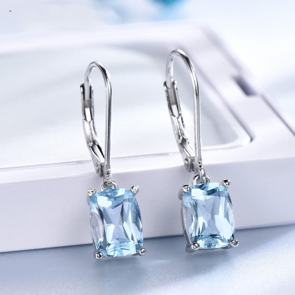 Emerald Cut Topaz Dangle Earrings in 925 Sterling Silver