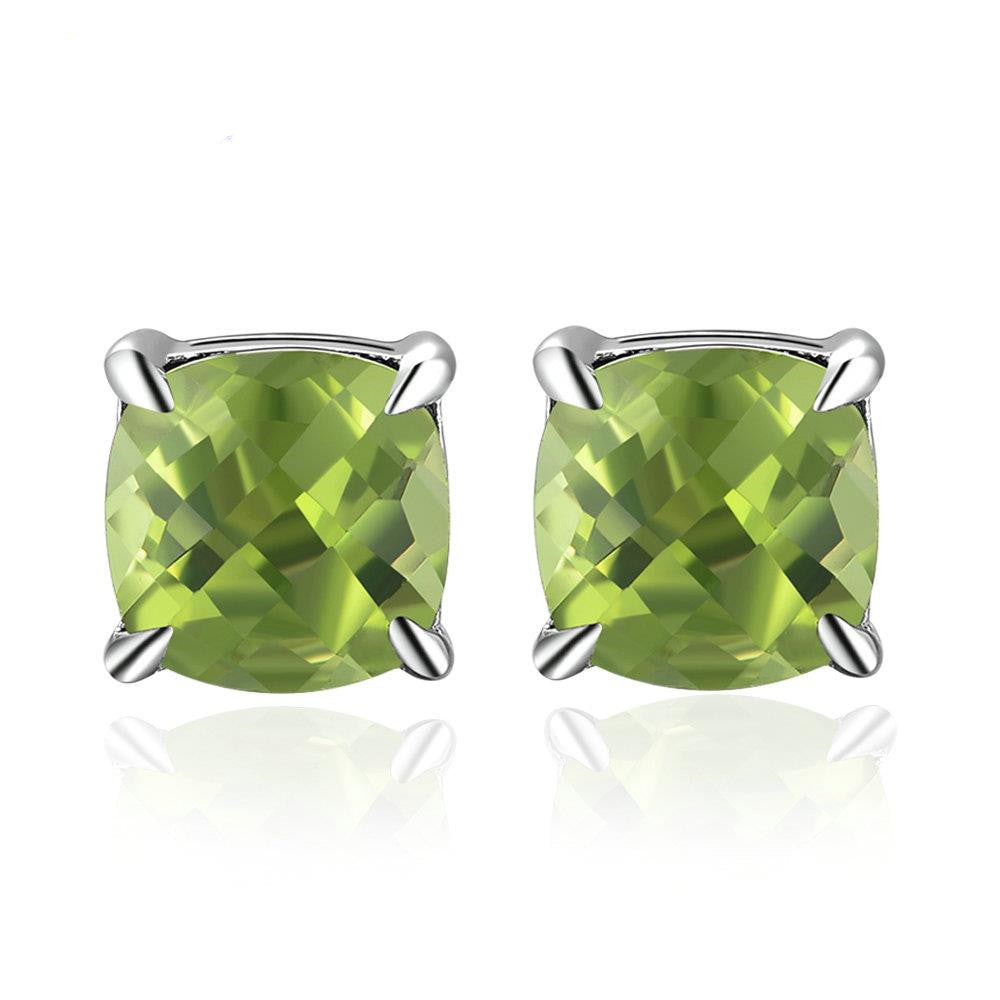 Green Cushion Peridot Stud Earrings 925 Sterling Silver Gold PLated