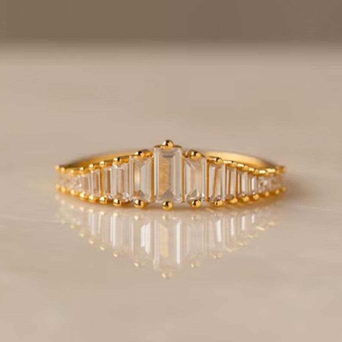 Dainty Vertical Step Baguette Cut CZ Stone Ring