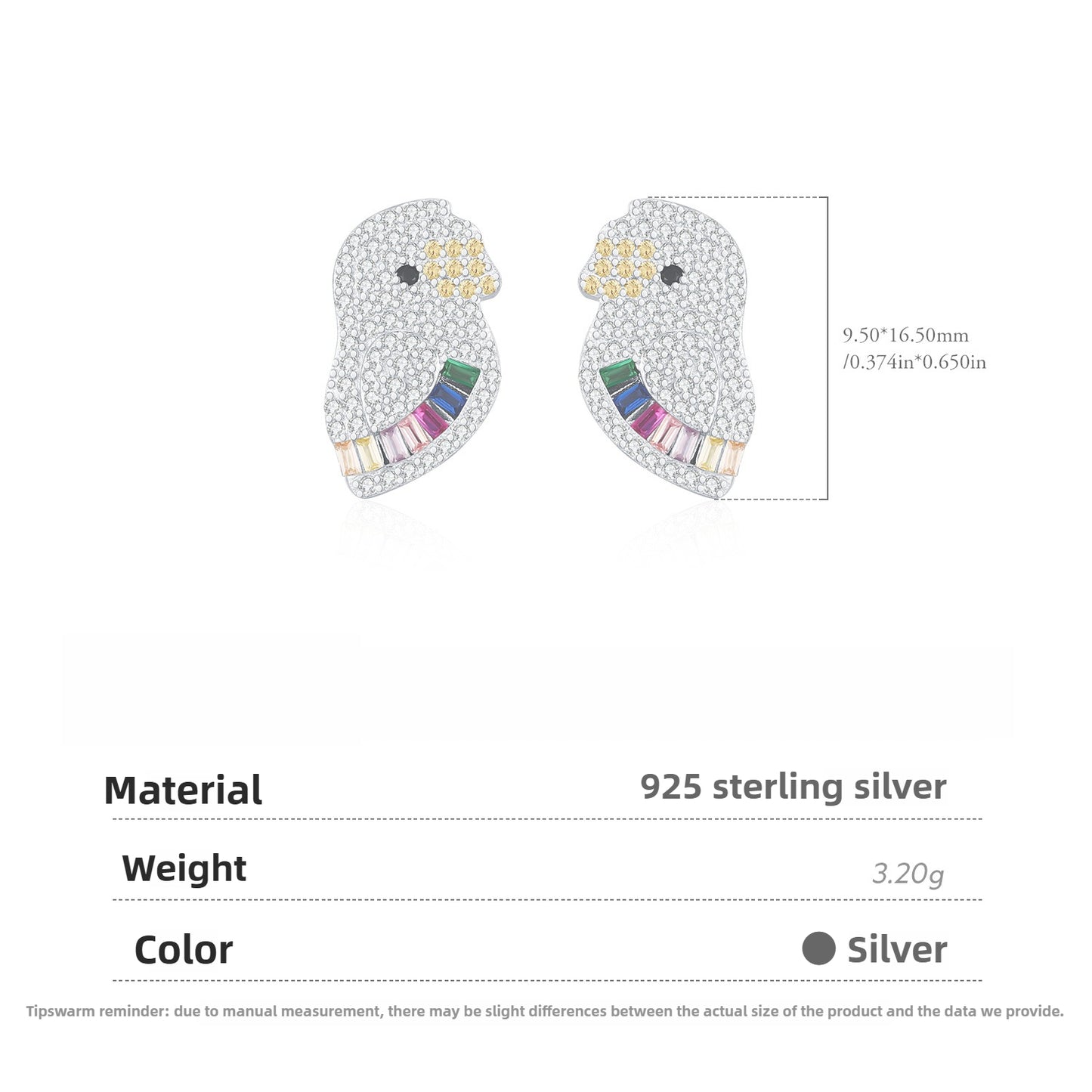 925 Sterling Silver Pamine Color Scheme Parrot Zodiac Stud Earrings