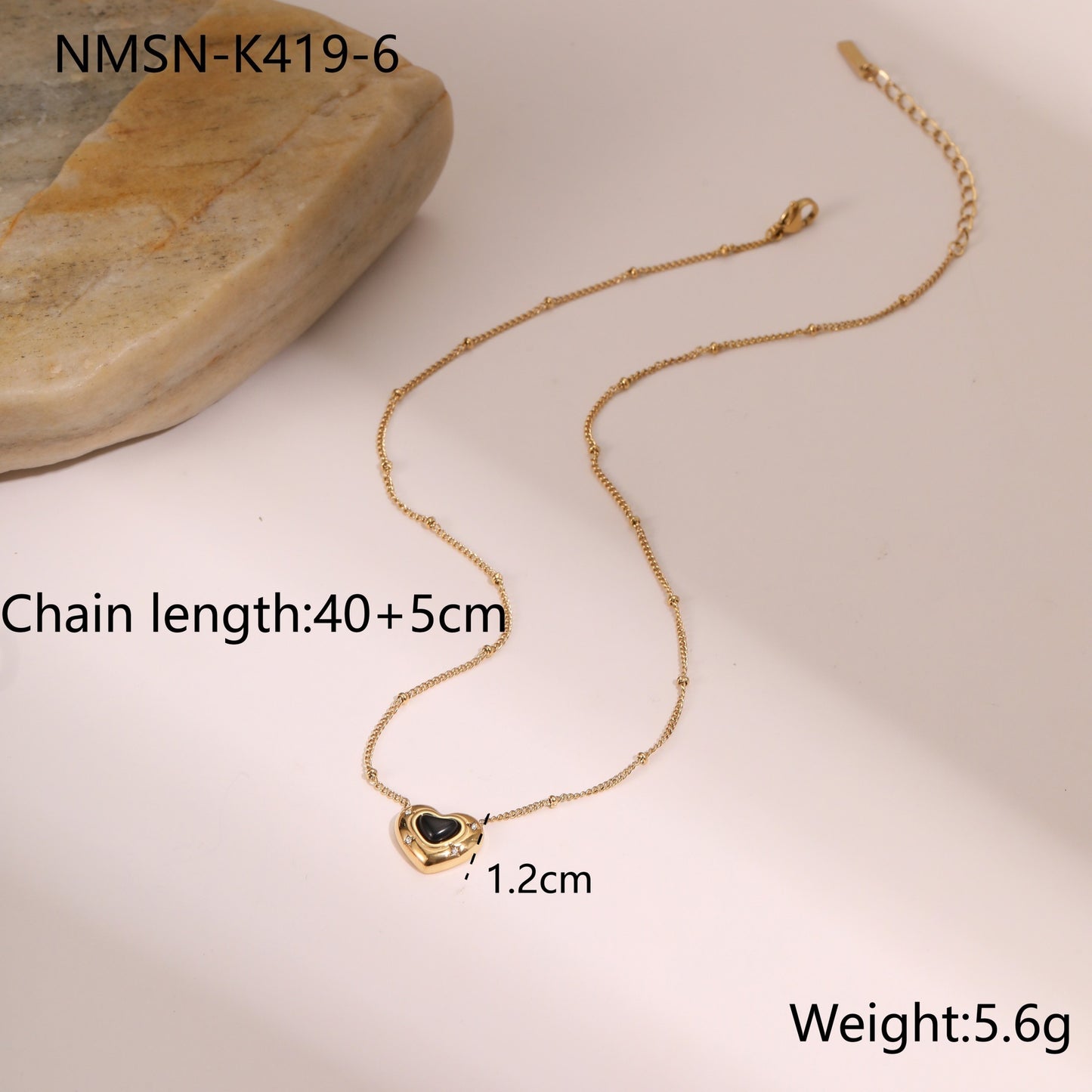 Love Heart-shaped Natural Stone Pendant Titanium Steel Necklace