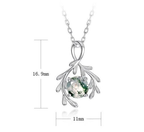 925 Silver Green Moss Agate Pendant Necklace