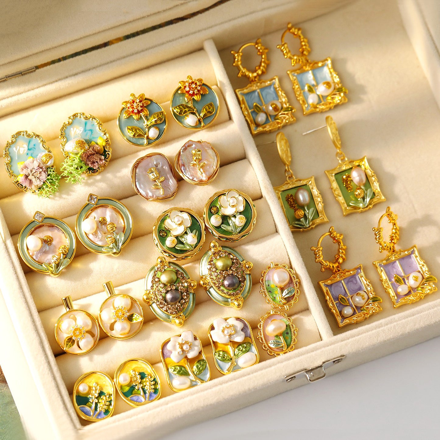 Oil Painting Style Earrings, Pearl Earrings For Women