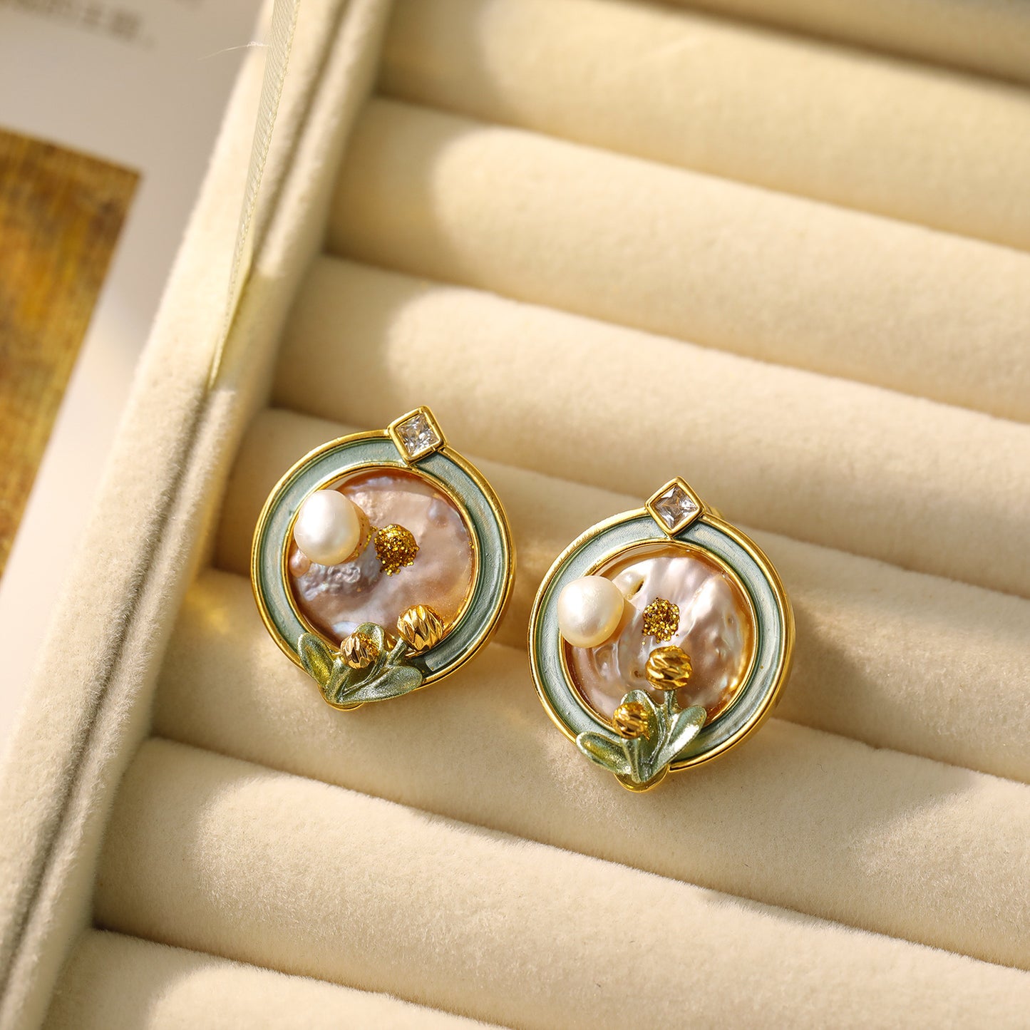 Oil Painting Style Earrings, Pearl Earrings For Women