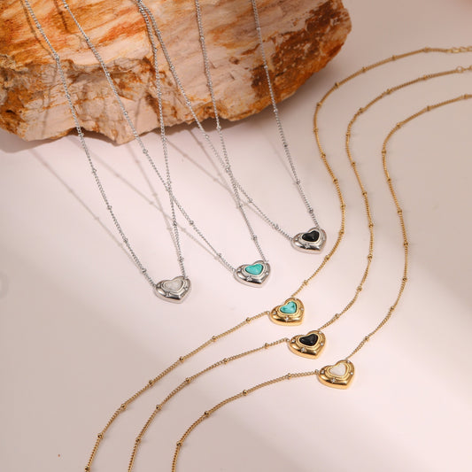 Love Heart-shaped Natural Stone Pendant Titanium Steel Necklace